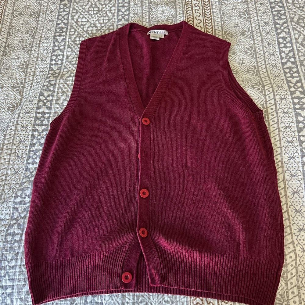 WinterSilks Sleeveless Silk Knit Vest in Deep Wine